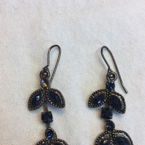Silver Tone Blue Rhinestone Teardrop Dangle Earrings - Picture 5 of 5